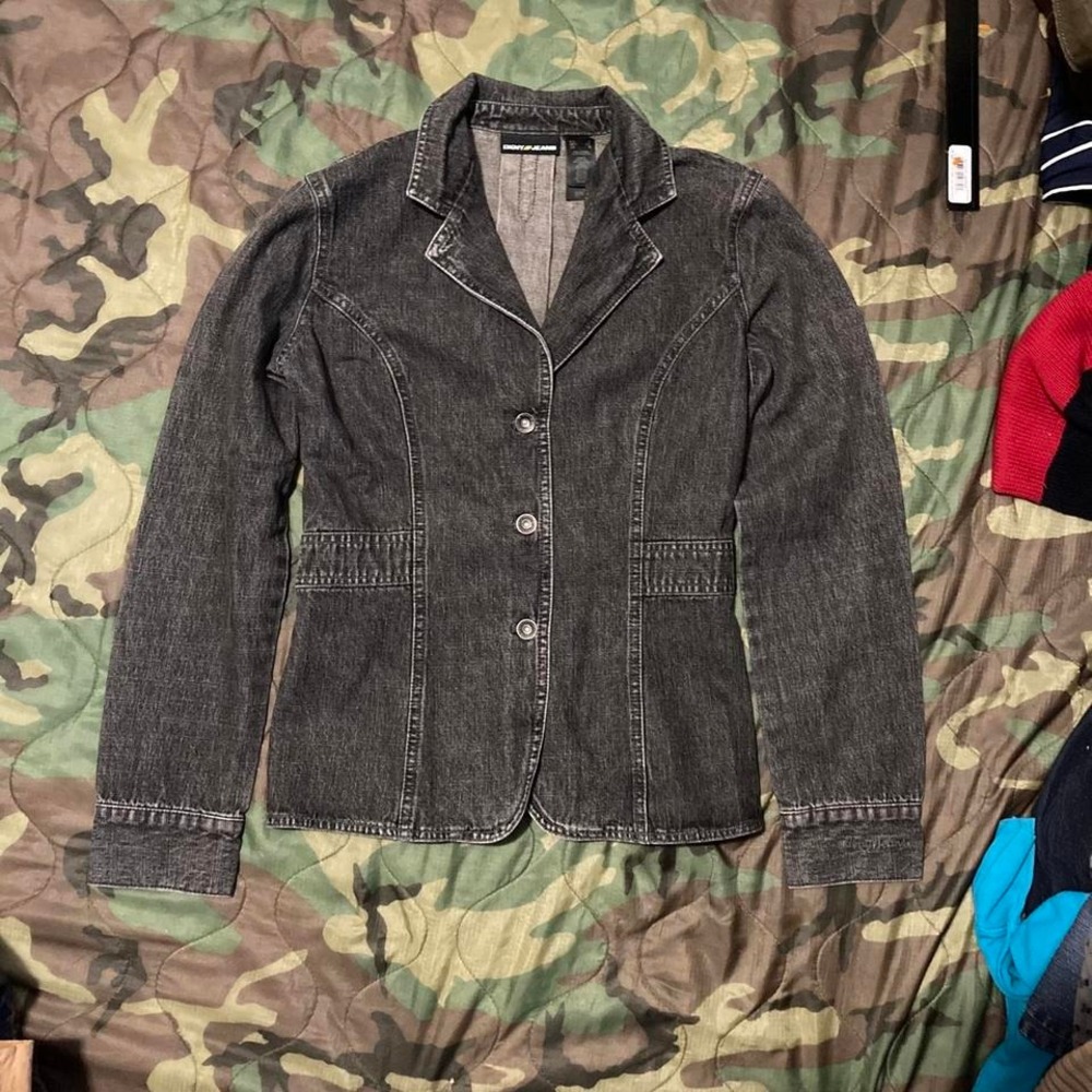 DKNY Jeans y2k black‎ denim blazer cinch waist button closure womens S/17.